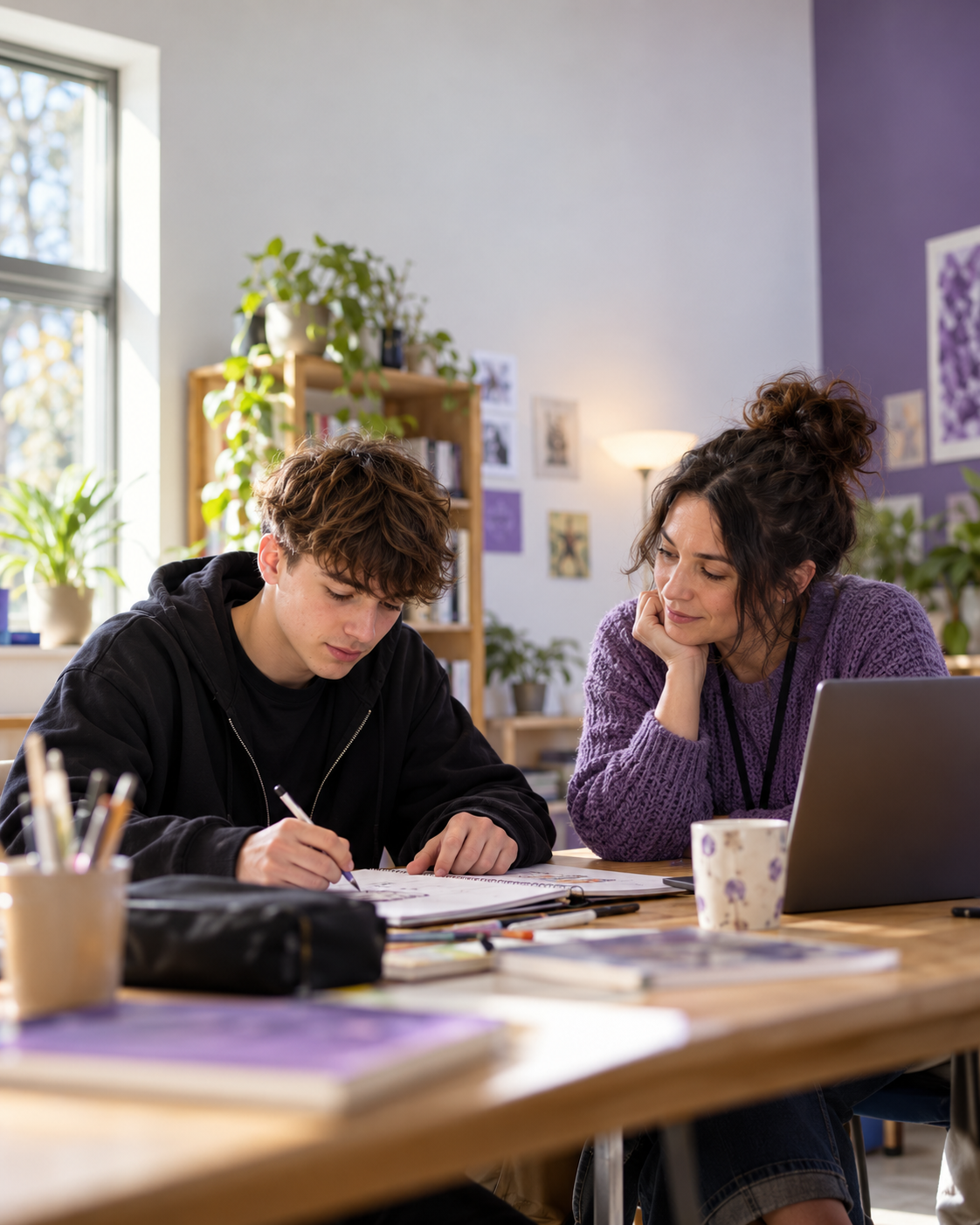 A mentor supporting a young person with personalised learning